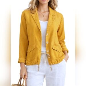J. Jill Mustard Linen Blend Drawstring Jacket Coastal Minimalist Lagenlook Sz L